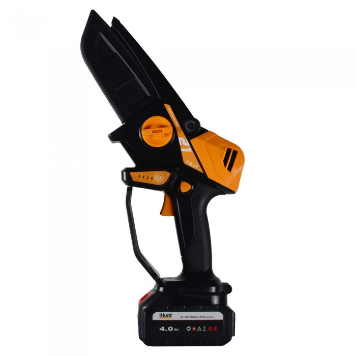 Komplett készlet Mini elektromos láncfűrész 4Ah akkumulátorral, iHunt Strong láncfűrész 21V Power, kefe nélküli motor, 10cm-es penge, 9m/s láncsebesség + töltő + töltő [9]