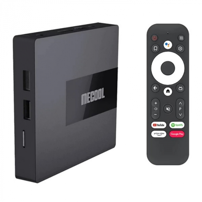 TV Box Mecool KM7 Smart Media Player Negru, 4K, RAM 4GB, ROM 64GB, Android 11, Amlogic S905Y4 Quad Core, 1T1R, Slot Card