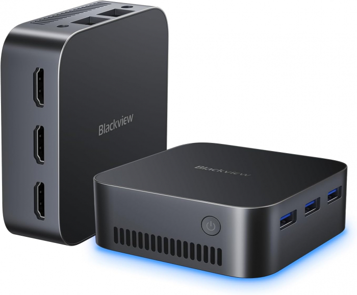 Mini PC Blackview MP80 Albastru, 4K 60Hz, 16GB RAM LPDDR4, 1TB ROM SSD, Intel N5095, Windows 11 Pro, Display Dual 4K, Wi-Fi, Bt 4.2
