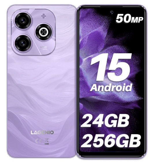 Telefon Mobil LAGENIO A11 Pro, Mov, 4G, 6.7   HD+ 120Hz, 24GB RAM (8GB + 16GB Extensibili), 256GB ROM, 50MP, Android 15, Unisoc T7250, OTG, Jack, FaceID, 5150mAh, Dual SIM