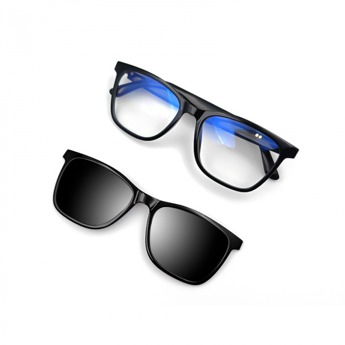 Ochelari de soare smart iSEN GS05, Lentile transparente + lentile negre polarizate, Unisex, Rama magnetica, Microfon si difuzor incorporat, Muzica si apeluri Bluetooth, Asistare vocala