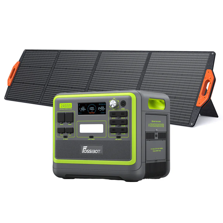 Pachet Fossibot F2400 Verde Statie electrica de incarcare portabila , LED, IP67 + Panou solar portabil Fossibot SP200 200W