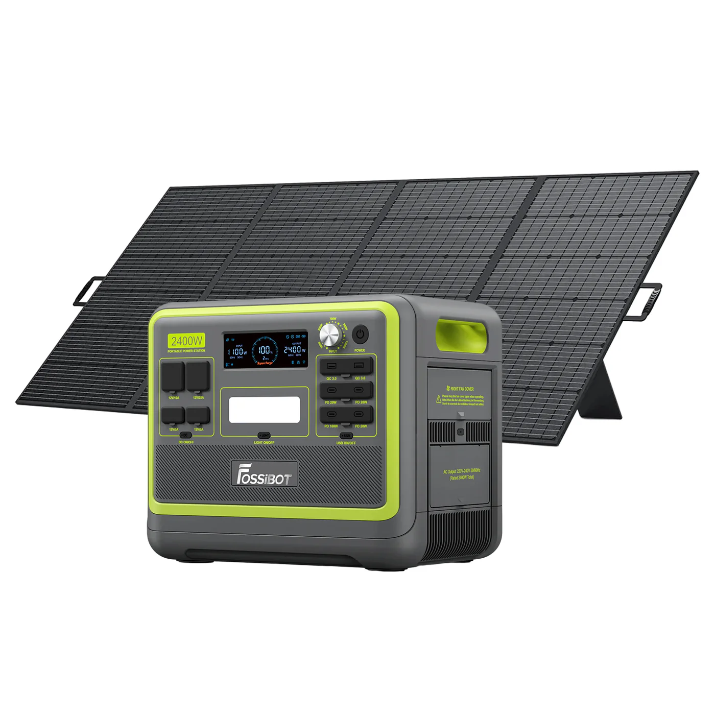 Pachet Fossibot F2400 Verde Statie electrica de incarcare portabila , LED, IP67 + Panou solar portabil Fossibot SP420 420W