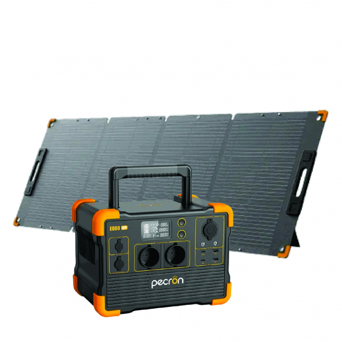 Pachet Statie de incarcare electrica portabila PECRON E600LFP, 614Wh, 1200W, 230V, Ecran LCD, Incarcare Rapida, LiFePO4, Controler MPPT, Protectie BMS + Panou solar portabil PECRON PV200, 200W