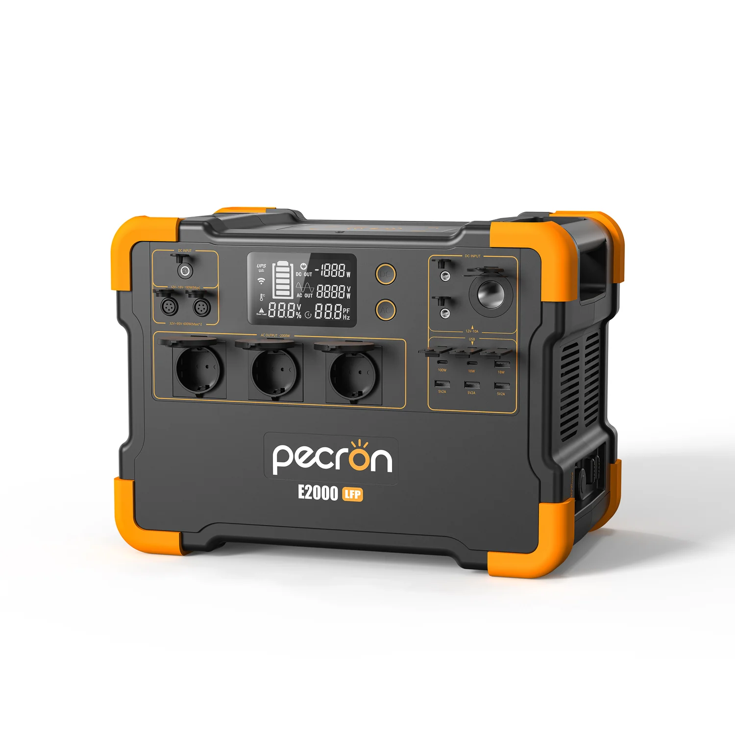 Statie de incarcare electrica portabila PECRON E2000LFP, 1920Wh, 2000W, 230V, Afisaj Digital, Incarcare Rapida, Baterie LiFePO4, Controler MPPT Dublu, 13 Iesiri, Protectie BMS