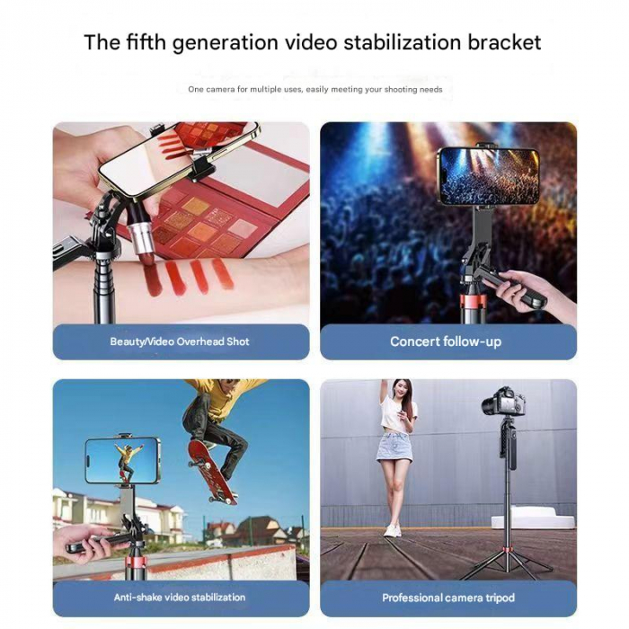 Selfie Stick Auto-broadcast iSEN P185 Negru, 1.8m, Rotatie 360°, Telecomanda Bluetooth, Lumina Detasabila, Incarcare Rapida Type-C, 55 mAh [9]