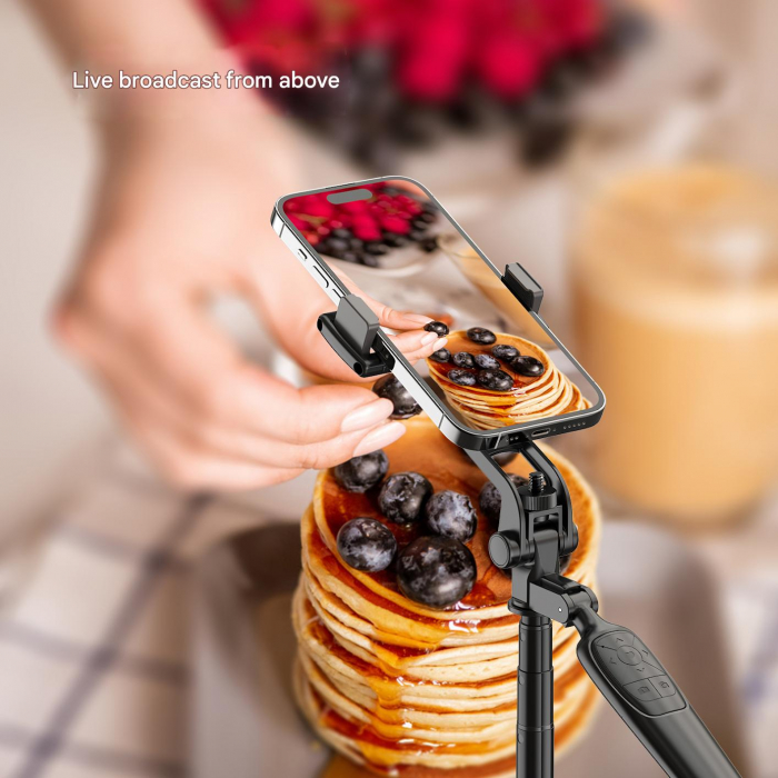 Selfie Stick Trepied Extensibil iSEN A81S Negru, 1900mm, Rotatie universala, Telecomanda Bluetooth Detasabila, Maner Anti-vibratii, 120mAh [7]