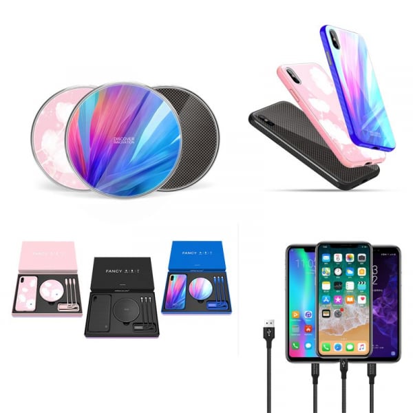 Set Cadou Extravagant – Nillkin Fancy Gift Set – Cablu de date 3 in 1, Incarcator wireless, Husa tempered glass pentru iPhone X imagine noua
