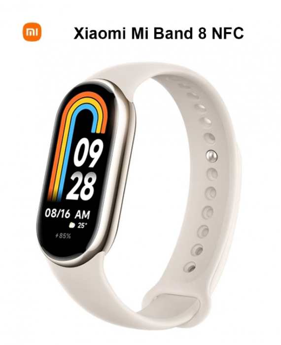 Smartband Xiaomi Mi Band 8 NFC Gold, AMOLED 1.62 , Ritm cardiac, Oxigen, Calorii, Pasi, Somn, 150+ moduri sport, 190mAh