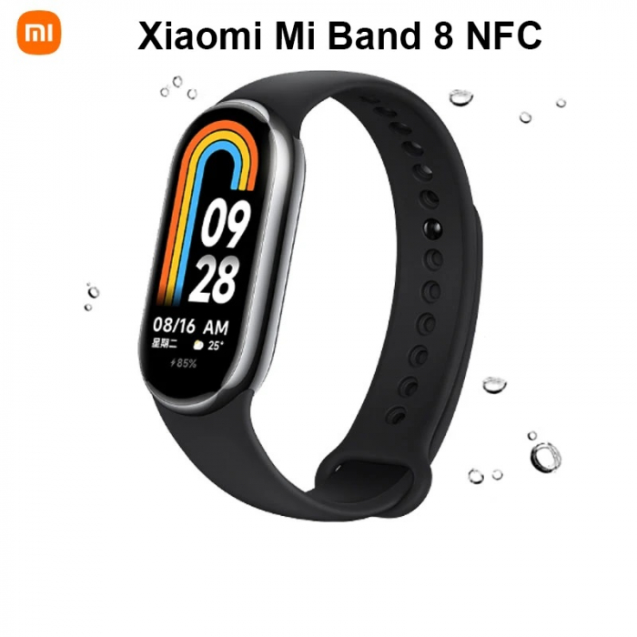 Smartband Xiaomi Mi Band 8 NFC Negru, AMOLED 1.62 , Ritm cardiac, Oxigen, Calorii, Pasi, Somn, 150+ moduri sport, 190mAh