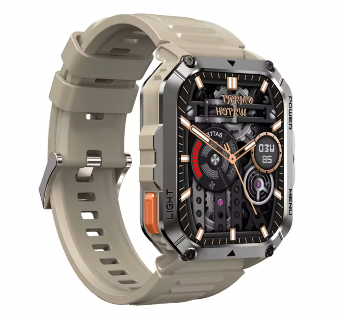 Smartwatch Blackview W70 Pro, Kaki, Ecran tactil TFT de 2.01  , Asistenta vocala, Busola, Blitz LED, Monitor de ritm cardiac, Oxigen din sange, 900mAh