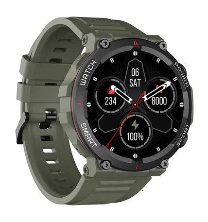 Smartwatch Blackview W50 Rugged Verde, 1.39 Touch screen, Temperatura corporala, Ritm cardiac, Oxigen SpO2, Contor calorii, Notificare mesaje, Bluetooth Call, IP68, 370mAh