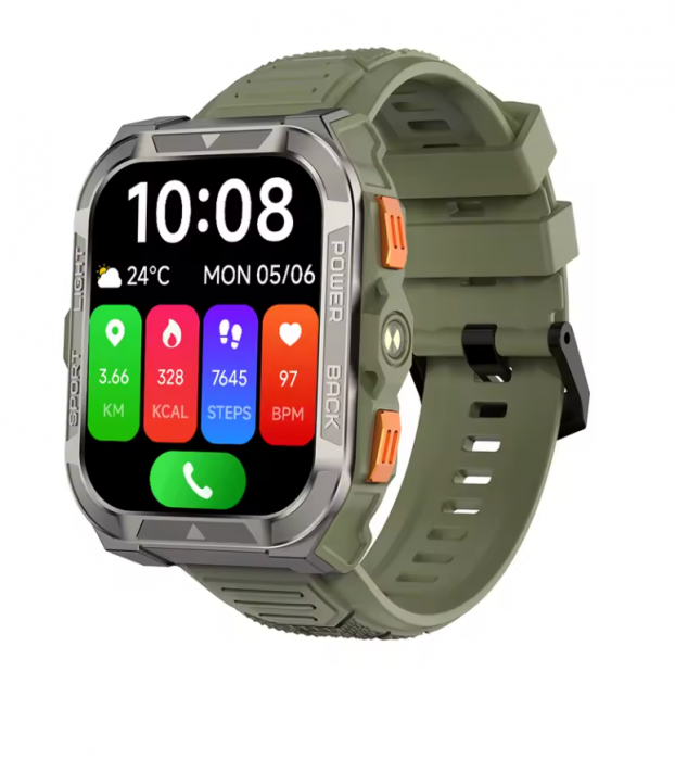 Smartwatch Blackview W80 Pro, Verde, Ecran TFT Tactil 1.91  , Asistent Vocal, GPS, Lanterna LED, Monitor Ritm Cardiac si Oxigen in Sange, Mod Sport, 900mAh