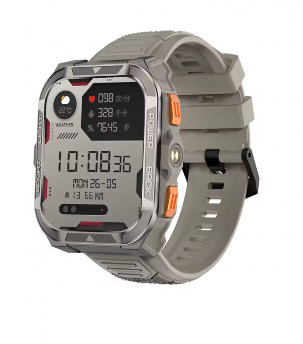 Smartwatch Blackview W80 Pro, Gri, Ecran TFT Tactil 1.91  , Asistent Vocal, GPS, Lanterna LED, Monitor Ritm Cardiac si Oxigen in Sange, Mod Sport, 900mAh