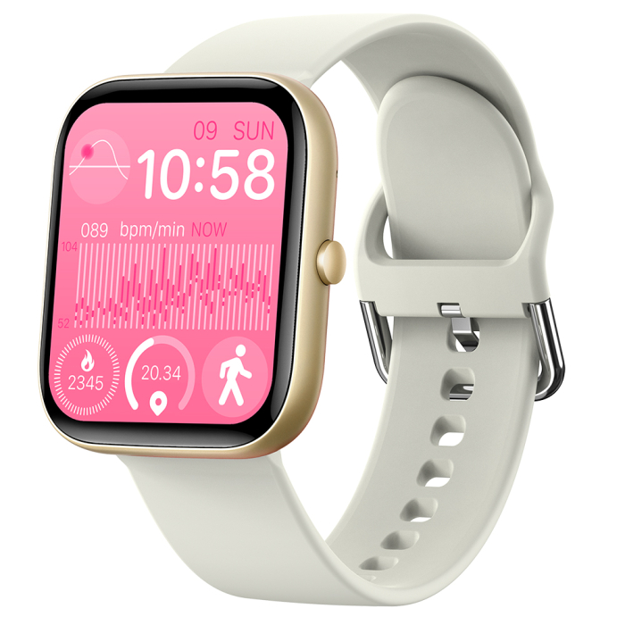 Smartwatch iSEN C08, Auriu, Curea TPU Alb, 1.91" TFT, Ritm Cardiac, Tensiune Arteriala, Oxigen in Sange (SpO2), Moduri Sport, Notificari Apeluri & Mesaje, 200 mAh, Android 5.0 / iOS 10.0 [2]
