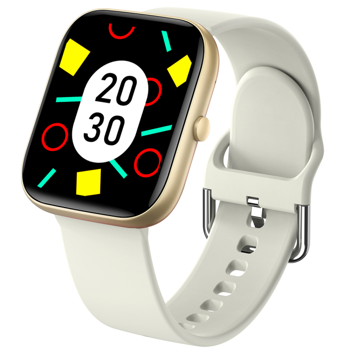 Smartwatch iSEN C08, Auriu, Curea TPU Alb, 1.91" TFT, Ritm Cardiac, Tensiune Arteriala, Oxigen in Sange (SpO2), Moduri Sport, Notificari Apeluri & Mesaje, 200 mAh, Android 5.0 / iOS 10.0 [10]