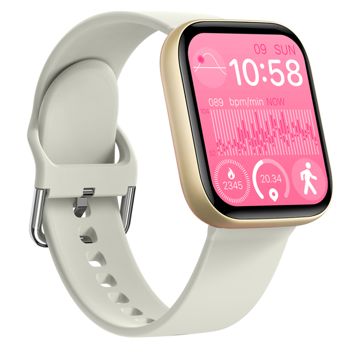 Smartwatch iSEN C08, Auriu, Curea TPU Alb, 1.91" TFT, Ritm Cardiac, Tensiune Arteriala, Oxigen in Sange (SpO2), Moduri Sport, Notificari Apeluri & Mesaje, 200 mAh, Android 5.0 / iOS 10.0 [9]