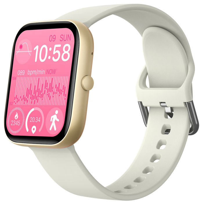 Smartwatch iSEN C08, Auriu, Curea TPU Alb, 1.91" TFT, Ritm Cardiac, Tensiune Arteriala, Oxigen in Sange (SpO2), Moduri Sport, Notificari Apeluri & Mesaje, 200 mAh, Android 5.0 / iOS 10.0 [15]