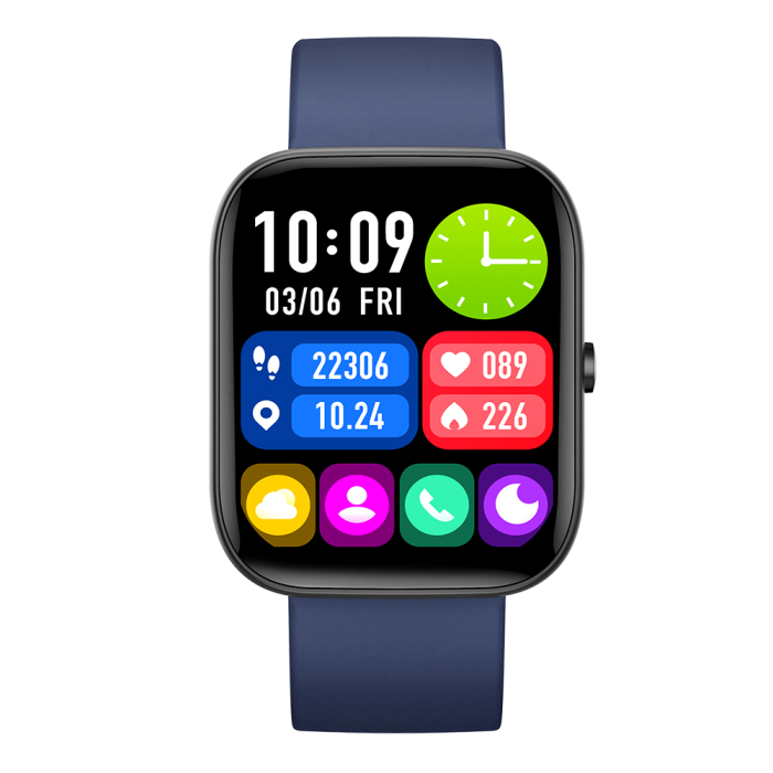 Smartwatch iSEN C08, Negru, Curea TPU Albastru, 1.91" TFT, Ritm Cardiac, Tensiune Arteriala, Oxigen in Sange (SpO2), Moduri Sport, Notificari Apeluri & Mesaje, 200 mAh, Android 5.0 / iOS 10.0 [6]