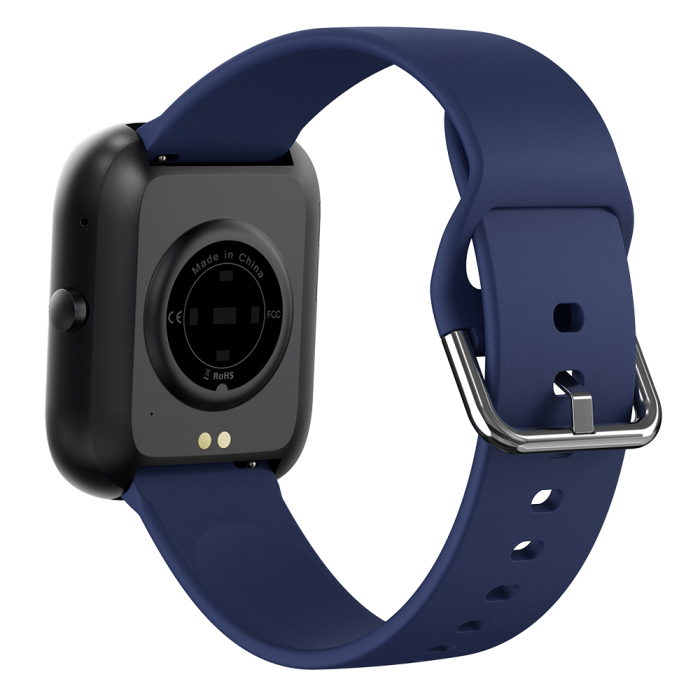 Smartwatch iSEN C08, Negru, Curea TPU Albastru, 1.91" TFT, Ritm Cardiac, Tensiune Arteriala, Oxigen in Sange (SpO2), Moduri Sport, Notificari Apeluri & Mesaje, 200 mAh, Android 5.0 / iOS 10.0 [13]