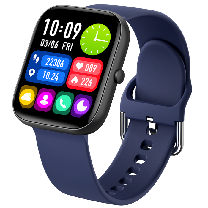 Smartwatch iSEN C08, Negru, Curea TPU Albastru, 1.91" TFT, Ritm Cardiac, Tensiune Arteriala, Oxigen in Sange (SpO2), Moduri Sport, Notificari Apeluri & Mesaje, 200 mAh, Android 5.0 / iOS 10.0 [12]