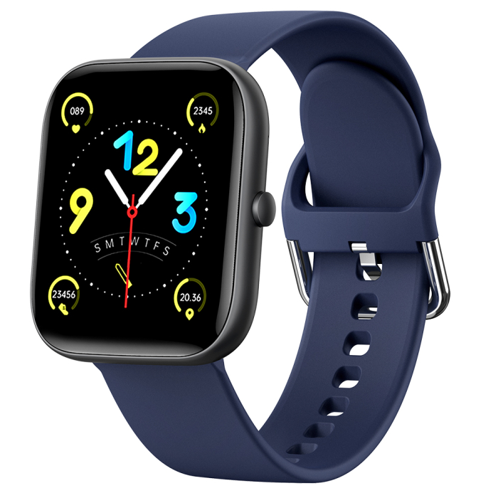 Smartwatch iSEN C08, Negru, Curea TPU Albastru, 1.91" TFT, Ritm Cardiac, Tensiune Arteriala, Oxigen in Sange (SpO2), Moduri Sport, Notificari Apeluri & Mesaje, 200 mAh, Android 5.0 / iOS 10.0 [3]
