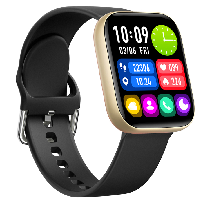 Smartwatch iSEN C08, Auriu, Curea TPU Neagra, 1.91" TFT, Ritm Cardiac, Tensiune Arteriala, Oxigen in Sange (SpO2), Moduri Sport, Notificari Apeluri & Mesaje, 200 mAh, Android 5.0 / iOS 10.0 [9]