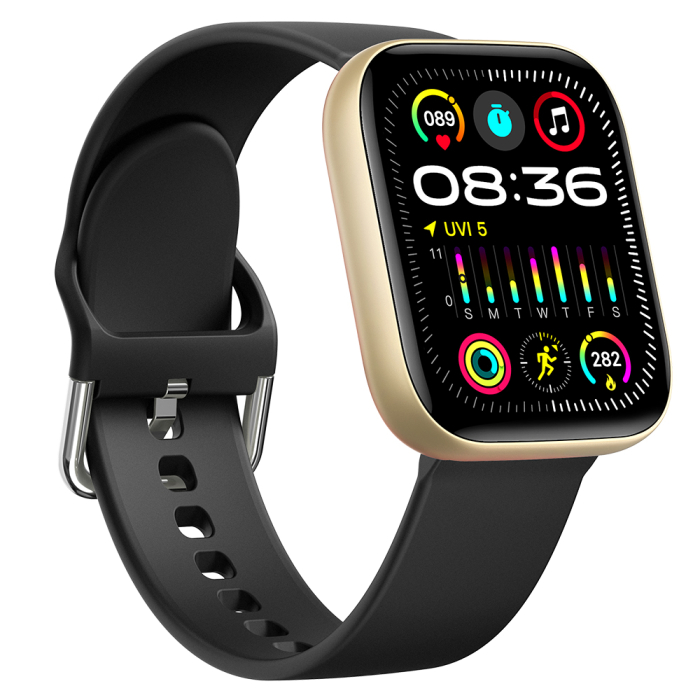 Smartwatch iSEN C08, Auriu, Curea TPU Neagra, 1.91" TFT, Ritm Cardiac, Tensiune Arteriala, Oxigen in Sange (SpO2), Moduri Sport, Notificari Apeluri & Mesaje, 200 mAh, Android 5.0 / iOS 10.0 [8]