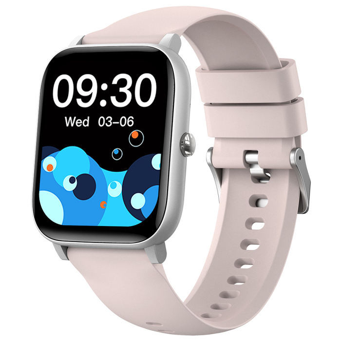 iSEN C09 Smartwatch, Silver, Pink TPU Strap, 1.85" TFT, Heart Rate, Blood Pressure, Blood Oxygen (SpO2), ECG, 7 Sport Modes, Call & Message Notifications, 200 mAh, Android 5.0 / iOS 10.0 [3]