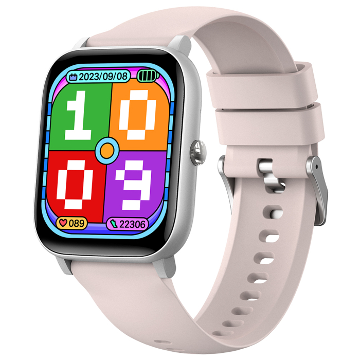 Smartwatch iSEN C09, Silver, Curea TPU Roz, 1.85   TFT, Ritm Cardiac, Tensiune Arteriala, Oxigen in Sange (SpO2), ECG, 7 Moduri Sport, Notificari Apeluri  Mesaje, 200 mAh, Android 5.0   iOS 10.0