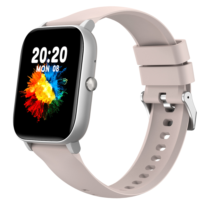 iSEN C09 Smartwatch, Silver, Pink TPU Strap, 1.85" TFT, Heart Rate, Blood Pressure, Blood Oxygen (SpO2), ECG, 7 Sport Modes, Call & Message Notifications, 200 mAh, Android 5.0 / iOS 10.0 [10]