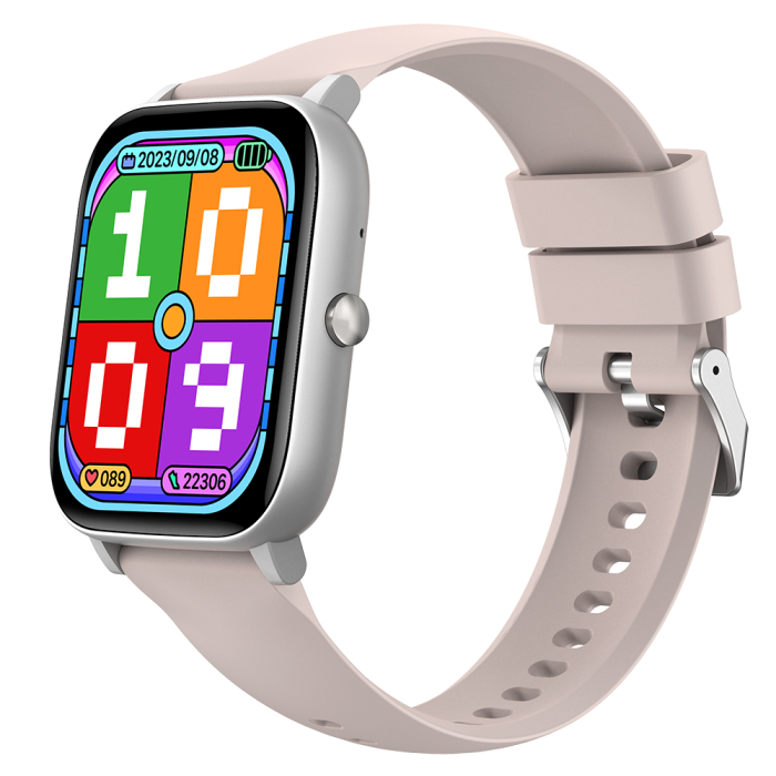 iSEN C09 Smartwatch, Silver, Pink TPU Strap, 1.85" TFT, Heart Rate, Blood Pressure, Blood Oxygen (SpO2), ECG, 7 Sport Modes, Call & Message Notifications, 200 mAh, Android 5.0 / iOS 10.0 [8]