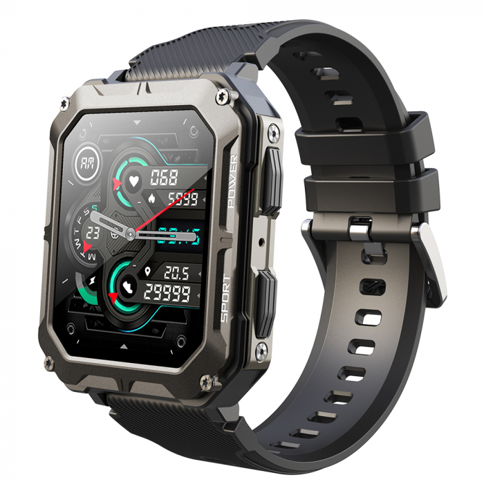 Smartwatch iSEN C20 Pro Negru, 1.83 inch, Apel bluetooth, Bluetooth 5.0, Ritm cardiac, SpO2, 123 sporturi, Ip68, 380mAh