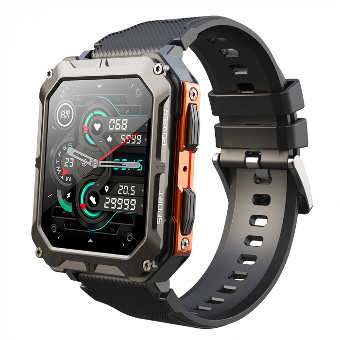 Smartwatch iSEN C20 Pro Orange, 1.83 inch, Apel bluetooth, Bluetooth 5.0, Ritm cardiac, SpO2, 123 sporturi, Ip68, 380mAh