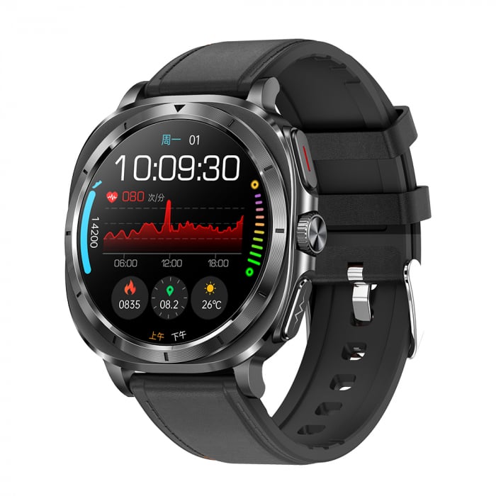 Smartwatch iSEN ET492, Curea piele negru, 1.43 AMOLED HD, HRV, ECG, Monitorizare sanatate, Functii sport, Bluetooth Call, 380 mAh, Android 5.0 or iOS 10.0 sau mai recent, NFC pentru lacate - Copie