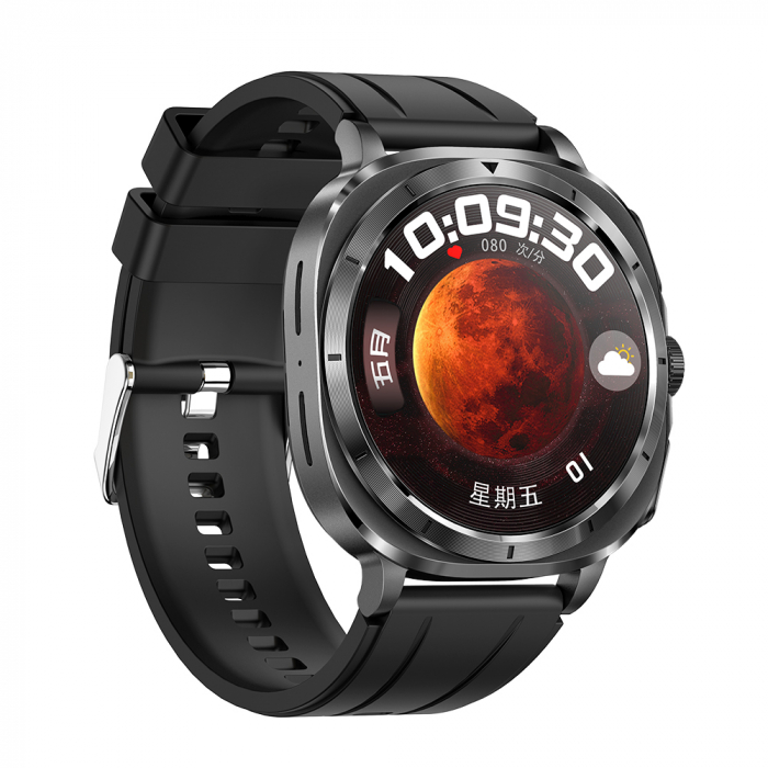 iSEN ET492 okosóra, Fekete szilikon szíj, 1,43" AMOLED HD, HRV, EKG, Egészségügyi monitorozás, Sport funkciók, Bluetooth hívás, 380 mAh, Android 5.0 vagy iOS 10.0 vagy újabb, NFC zárakhoz [2]