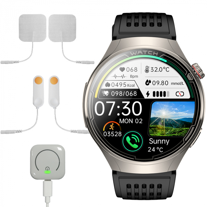 Smartwatch iSEN FD06 Argintiu, 1.85   HD, Monitorizare Somn, Glicemie, SpO2+ECG, HR, Apel Bt, SOS, Asistent Vocal, Monitorizare Menstruala