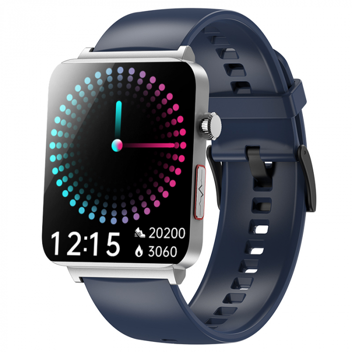 Smartwatch iSEN KS03 PRO Albastru  Silver, 1.96   Touchscreen Color, Monitorizare Glucoza, HRV, ECG, Functii Sanatate, Bluetooth Call, Compatibil iOS  Android