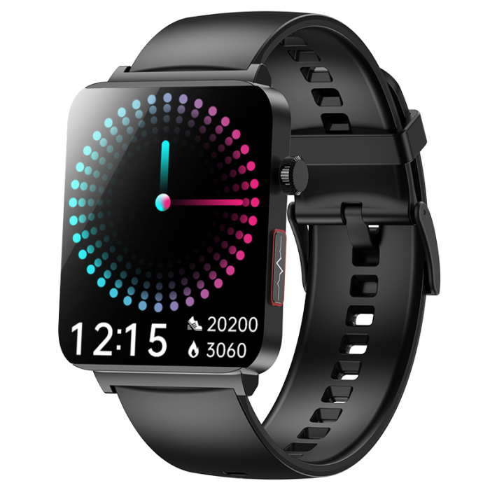 Smartwatch iSEN KS03 PRO Negru, 1.96   Touchscreen Color, Monitorizare Glucoza, HRV, ECG, Functii Sanatate, Bluetooth Call, Compatibil iOS  Android