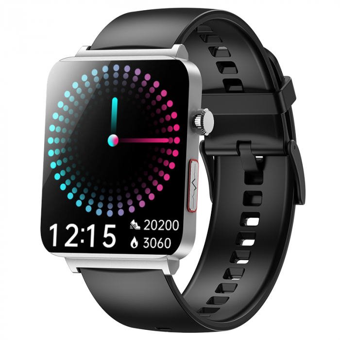 Smartwatch iSEN KS03 PRO Negru  Silver, 1.96   Touchscreen Color, Monitorizare Glucoza, HRV, ECG, Functii Sanatate, Bluetooth Call, Compatibil iOS  Android