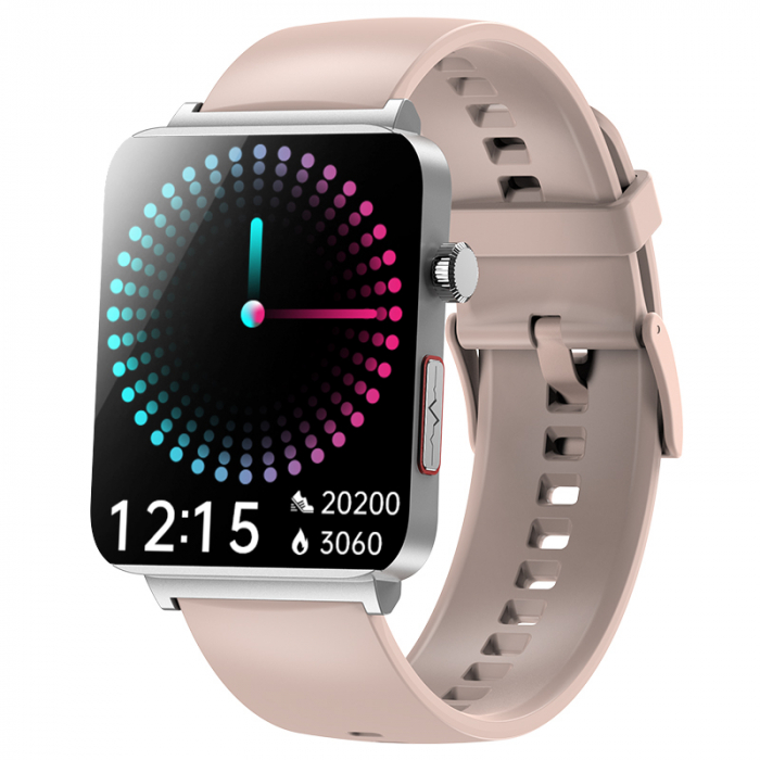 Smartwatch iSEN KS03 PRO Roz, 1.96   Touchscreen Color, Monitorizare Glucoza, HRV, ECG, Functii Sanatate, Bluetooth Call, Compatibil iOS  Android