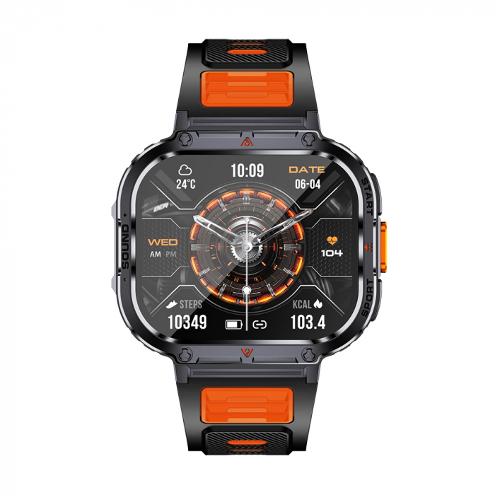 Smartwatch iSEN NX23, Orange, 2.0" HD, HRV, ECG, Health Functions, Sport Functions, Bluetooth Call, Music Control, Flashlight, 400 mAh, Compatible with iOS & Android [10]