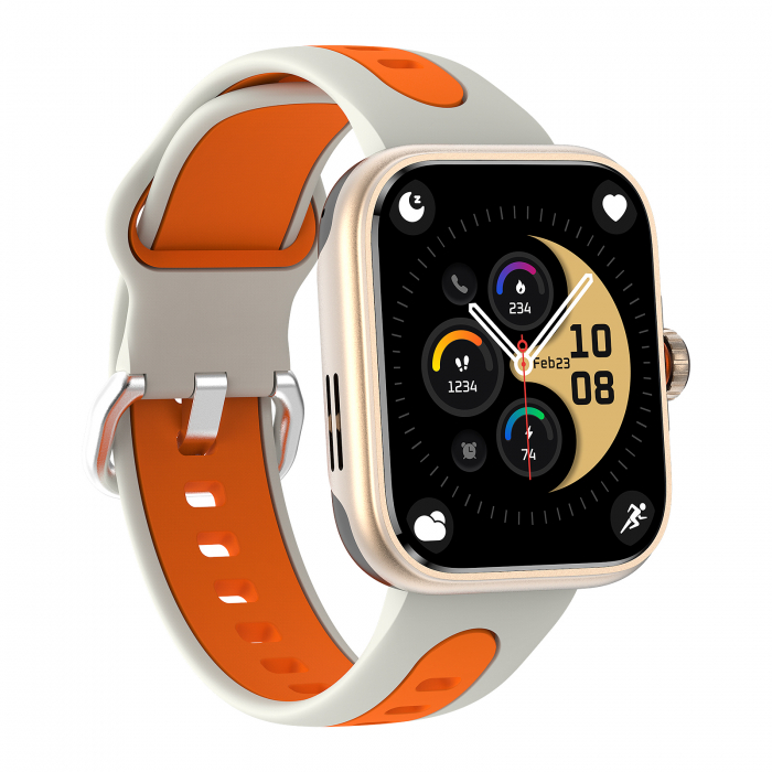 Smartwatch iSEN S216 GPS Portocaliu, 1.78   Amoled, HRV, ECG, Functii Sanatate, Bluetooth Call, Alexa, Compatibil iOS  Android