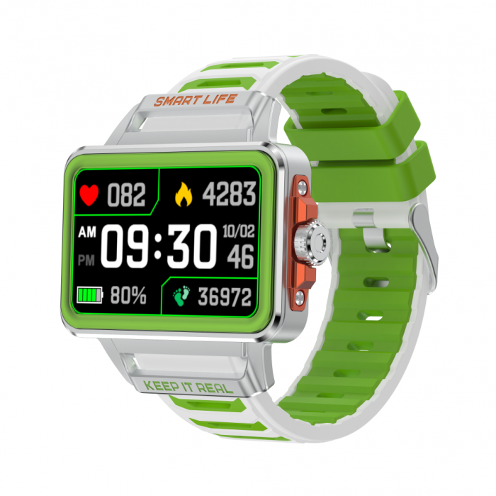 Smartwatch iSEN S666, Silver Green White, 1.57 TFT HD, iOS Android, NFC, Alerta apel Bluetooth, Jocuri, Monitorizare sanatate, 240mAh