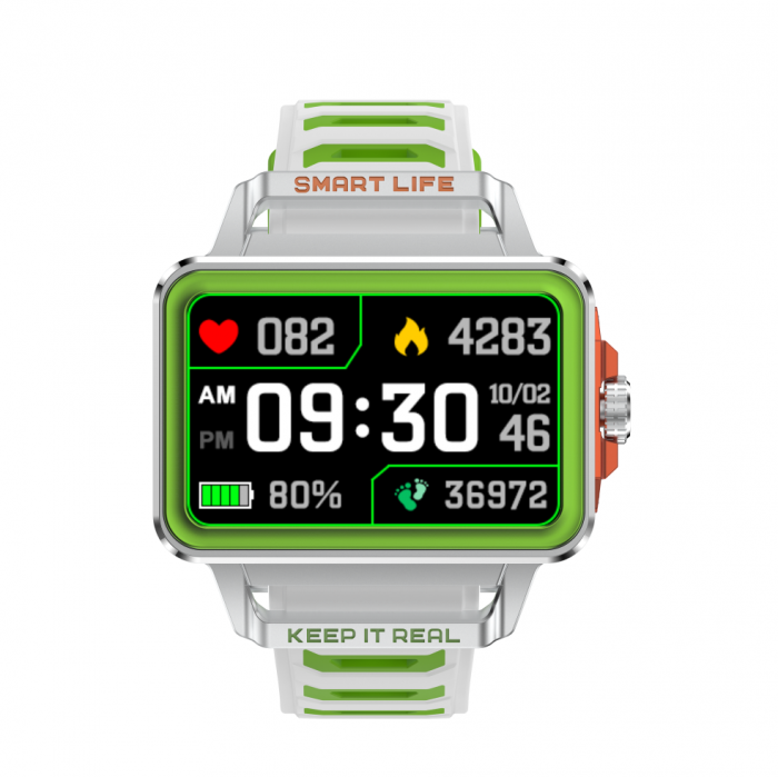 iSEN S666 okosóra, ezüst/zöld/fehér, 1,57" TFT HD, iOS / Android, NFC, Bluetooth hívásjelzés, játékok, állapotfigyelés, 240 mAh [2]