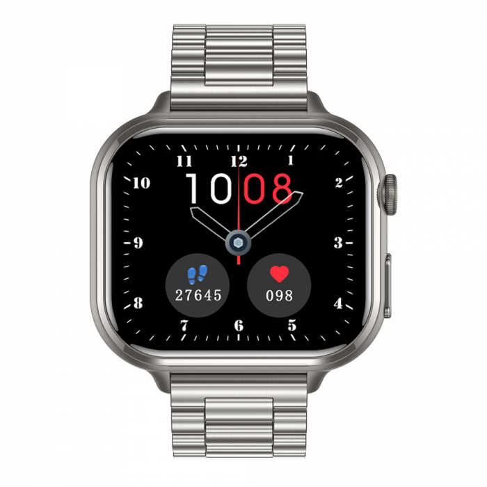 Smartwatch iSEN TK17 Argintiu, Otel, 1.91" HD, ECG, Ritm Cardiac, Oxigen in Sange, Glicemie, Tensiune Arteriala, Acid Uric, BMI, Monitorizare Somn, Moduri Sport, Apeluri, Control Muzica, Vreme, 380mAh [2]