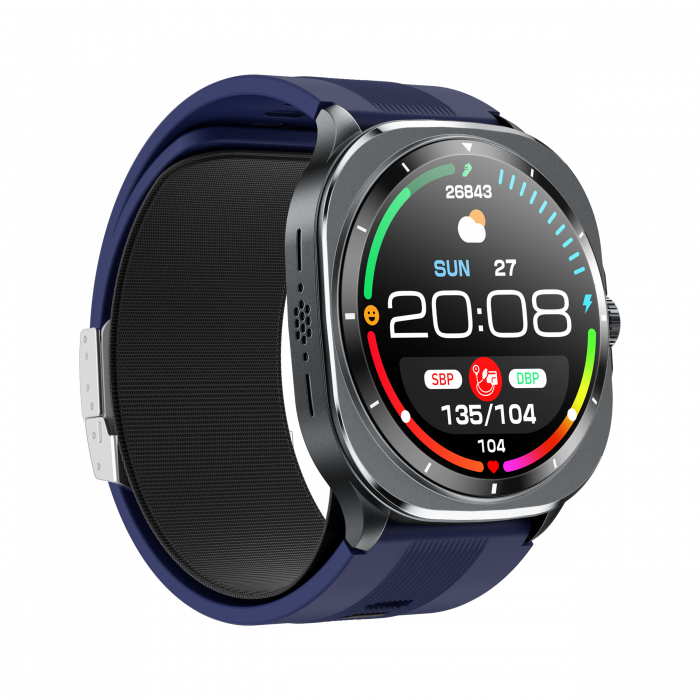 Okosóra iSEN TK65 Kék, 1.43"AMOLED, Inflálható mandzsetta vérnyomásmérő, Sport módok, Egészség- és alvásfigyelés, BT hívás, Zenevezérlés, Időjárás előrejelzés, NFC, 530mAh [2]