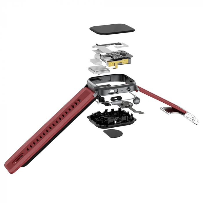 iSEN TK66 Okosóra Piros, 2.06" AMOLED, Légpumpás + Légpárnás Vérnyomásmérő, EKG, Pulzus, Vér Oxigén, Alvás és Egészségfigyelés, Sport Módok, BT Hívás, Zenevezérlés, NFC, 530mAh [9]