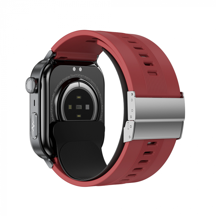 iSEN TK66 Okosóra Piros, 2.06" AMOLED, Légpumpás + Légpárnás Vérnyomásmérő, EKG, Pulzus, Vér Oxigén, Alvás és Egészségfigyelés, Sport Módok, BT Hívás, Zenevezérlés, NFC, 530mAh [7]