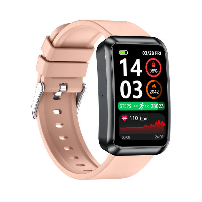 iSEN TK77 Okosóra Rózsaszín, Szilikon, 1.57" HD, EKG, Mikro-Vizsgálat, Vércukor, Húgysav & Zsír Kockázat, BT Hívás, Hangasszisztens, Zseblámpa, SOS, 250mAh [6]